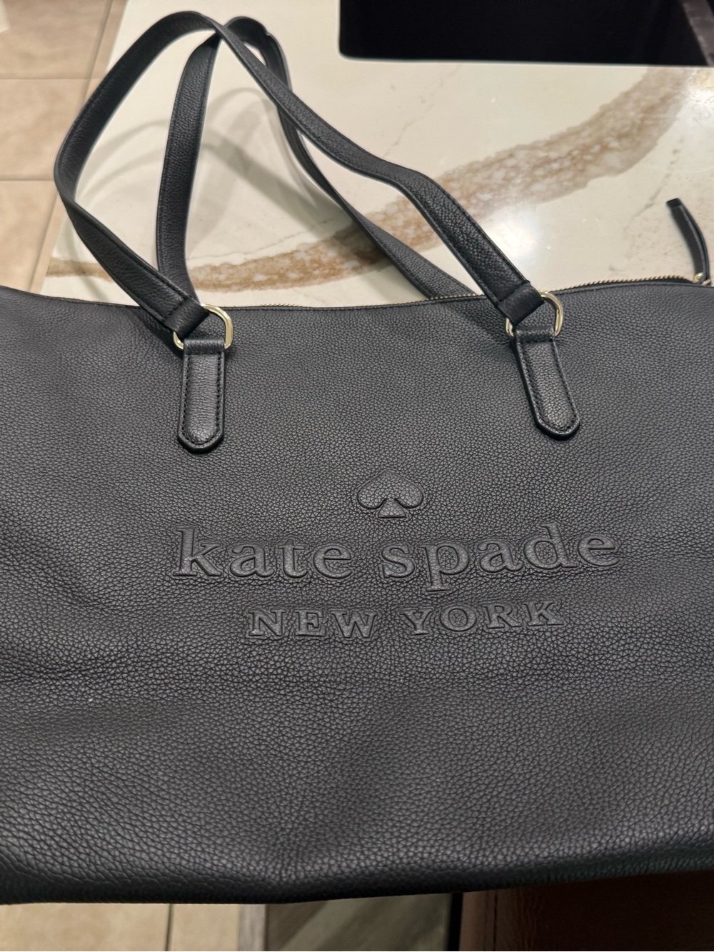 kate spade Black Pebbled Leather Tote with Embossed Logo